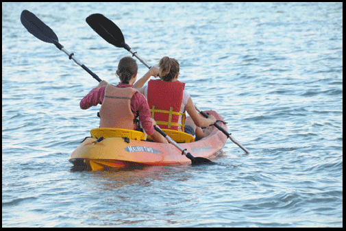  photograph of kayakers in Lake Erie off of Port Ryerse, on the Gold Coast of Ontario, on Lake Erie