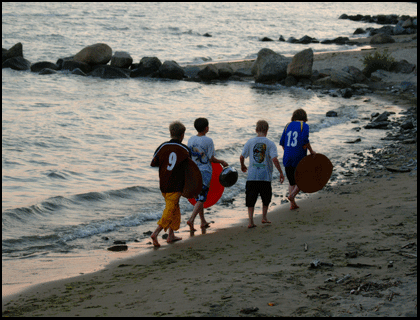 boys on the Gold Coast Beach,south coast of Ontario, in Port Dover