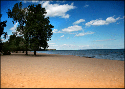 Photograph of sandy beach in Turkey Point on the Gold Coast in Southern Ontario
